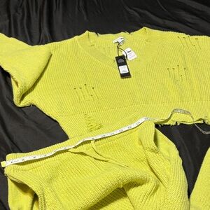 Fashion Nova Neon Yellow Distressed Knit Sweater Set